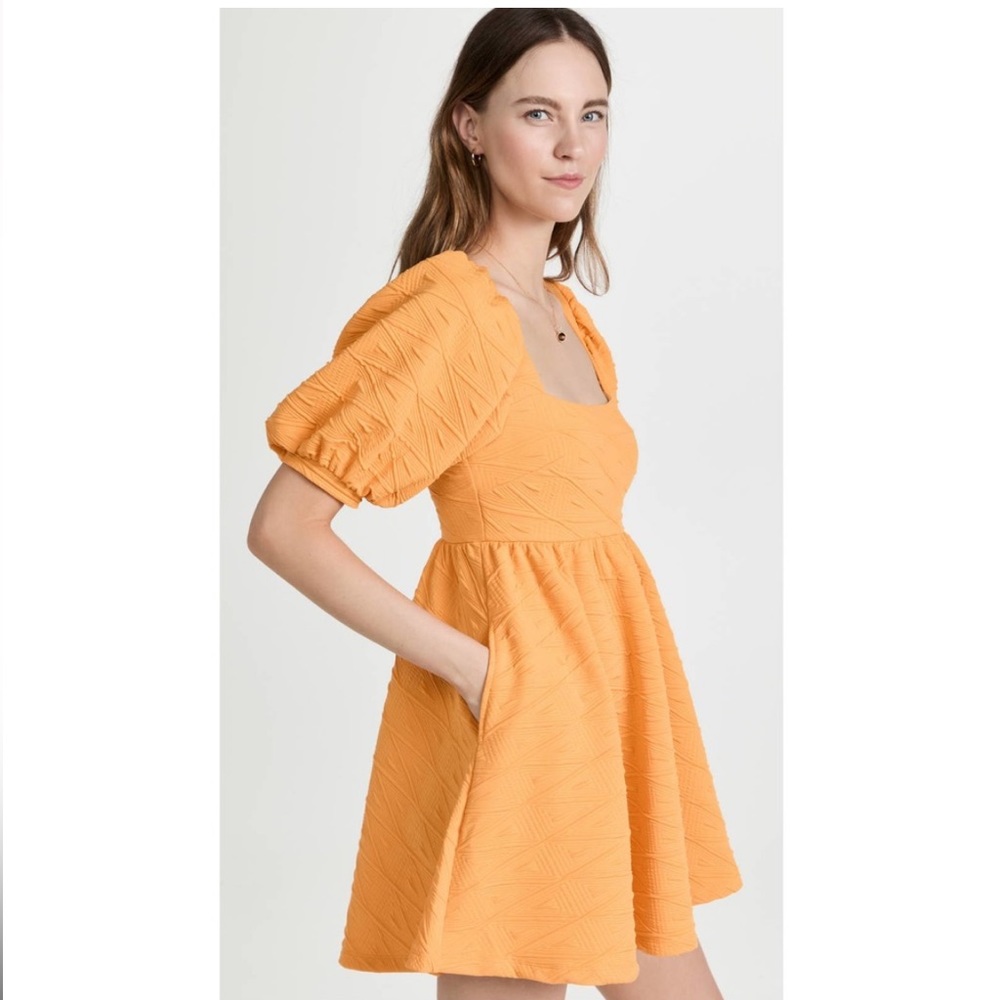 Free People violet babydoll dress in carrot ginger yellow